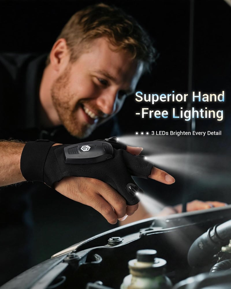 ThxToms Valentines Day Gifts for Him, Rechargeable Flashlight Gloves, Fathers Day Christmas Birthday Gifts for Men Boyfriend Husband Him, Cool Gadgets Tools Waterproof for Camping Fishing Repairing - Image 5